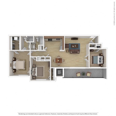 Floor plan for 3 beds, 2 baths, 1165 sqft